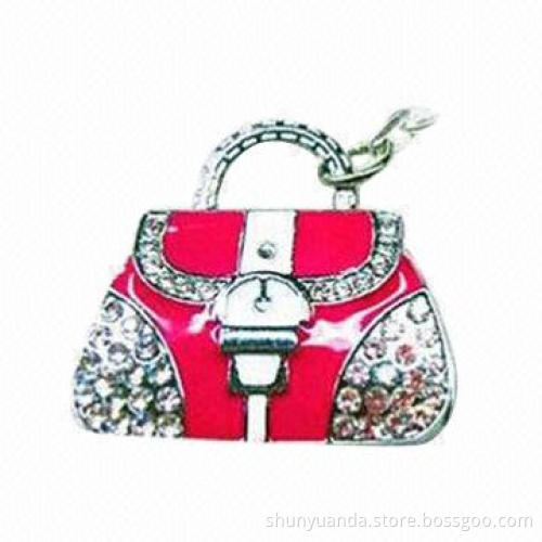 Jewelry Crystal USB Flash Drive, Purse-shaped Keychain, 256MB to 32GB Memory Capacity Range